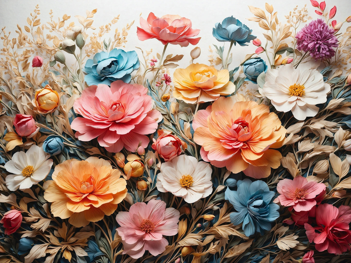 A digitally enhanced 3D flower rendered in high-definition color gradients, each petal layered with depth, gloss, and shadow to create a hyper-realistic bloom.