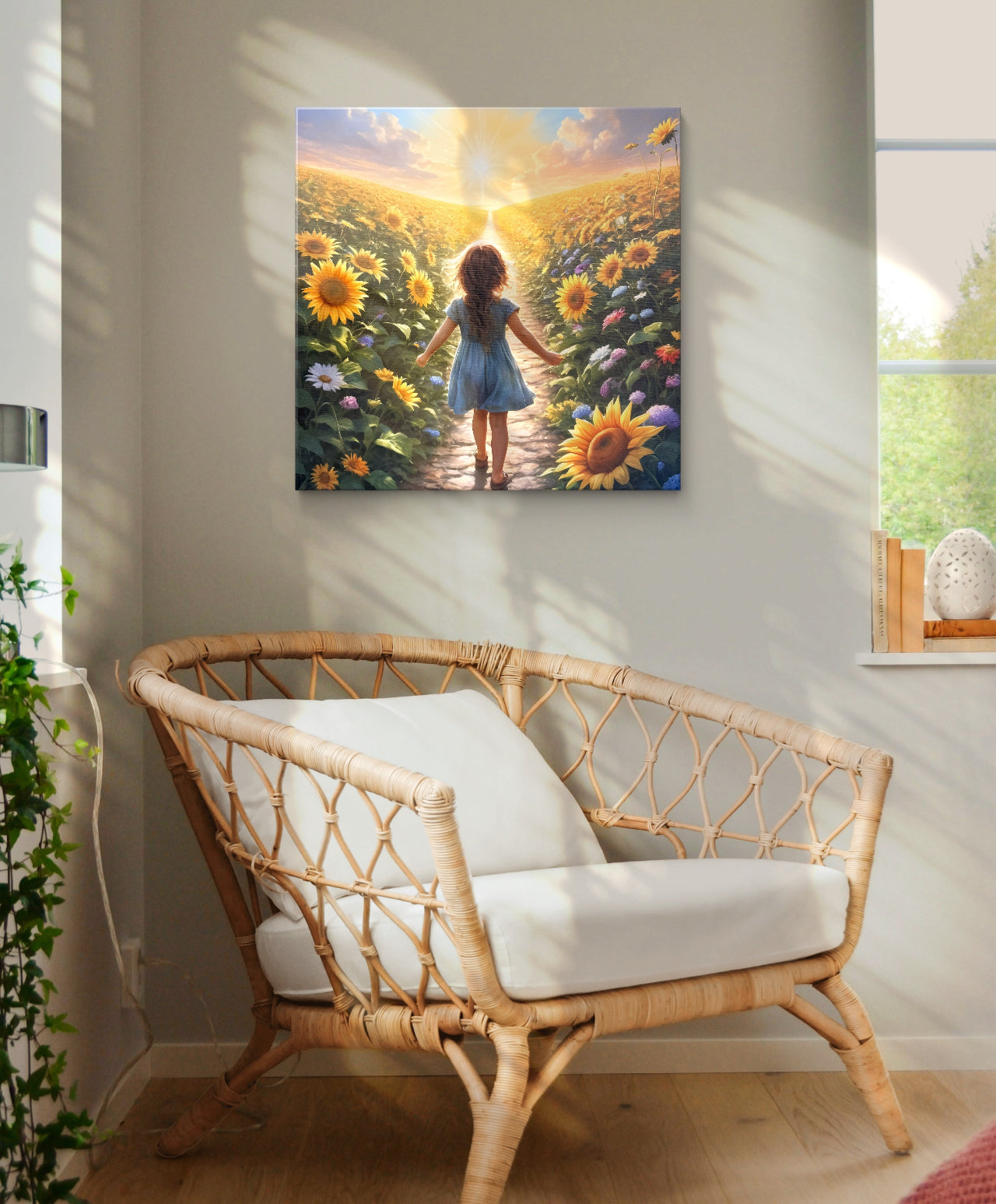 Sunflower Dream Print – Girl Walking Into Light, Growth & Childhood Wall Arts