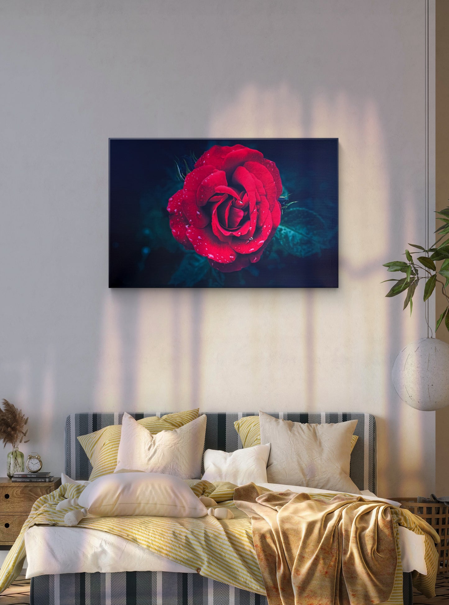 A single fully-bloomed red rose in vivid detail