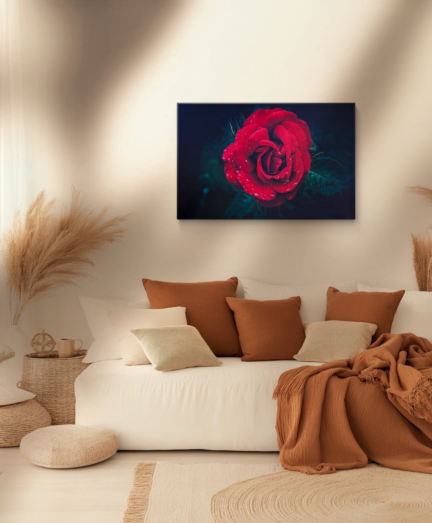 A single fully-bloomed red rose in vivid detail