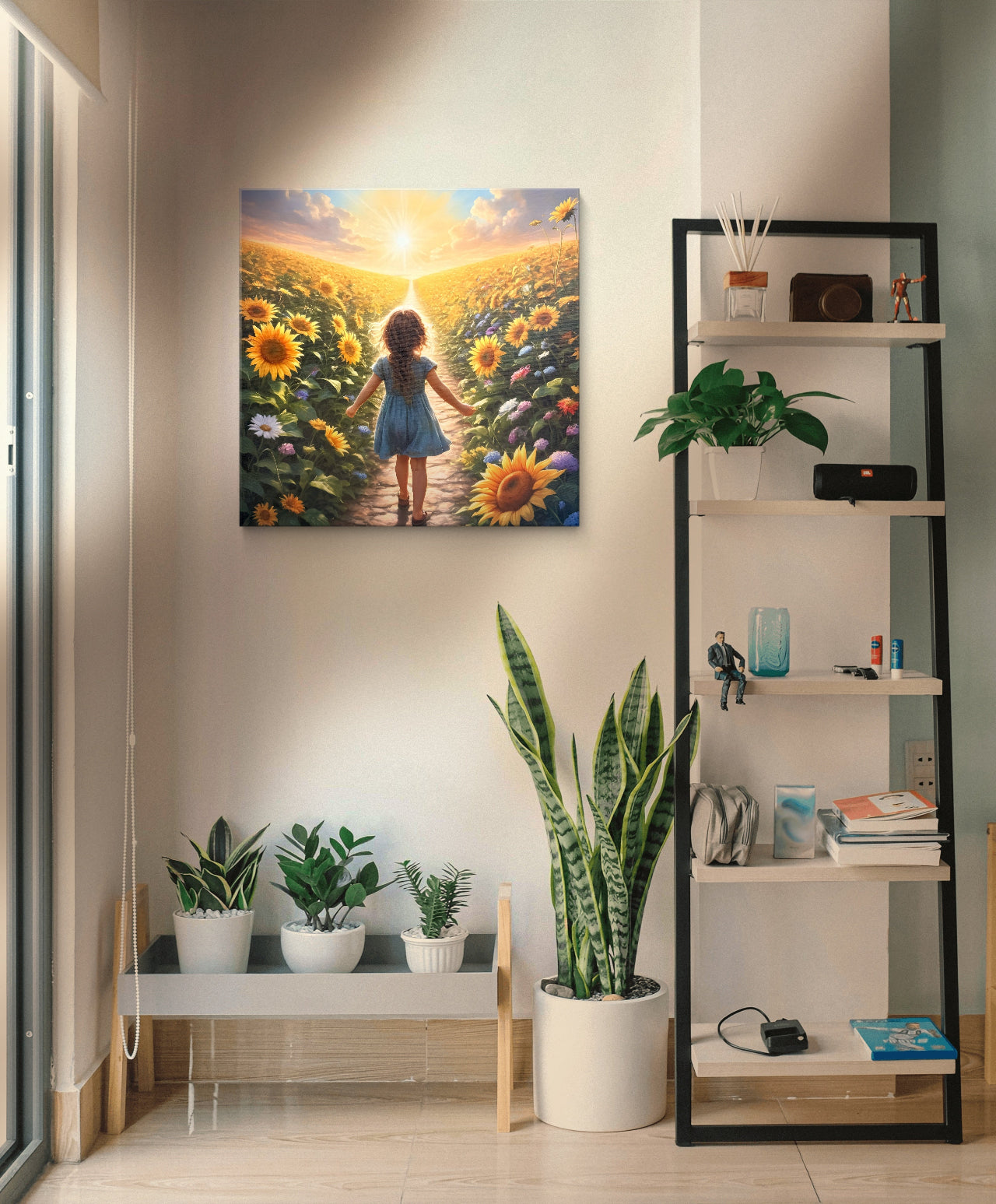 Sunflower Dream Print – Girl Walking Into Light, Growth & Childhood Wall Arts