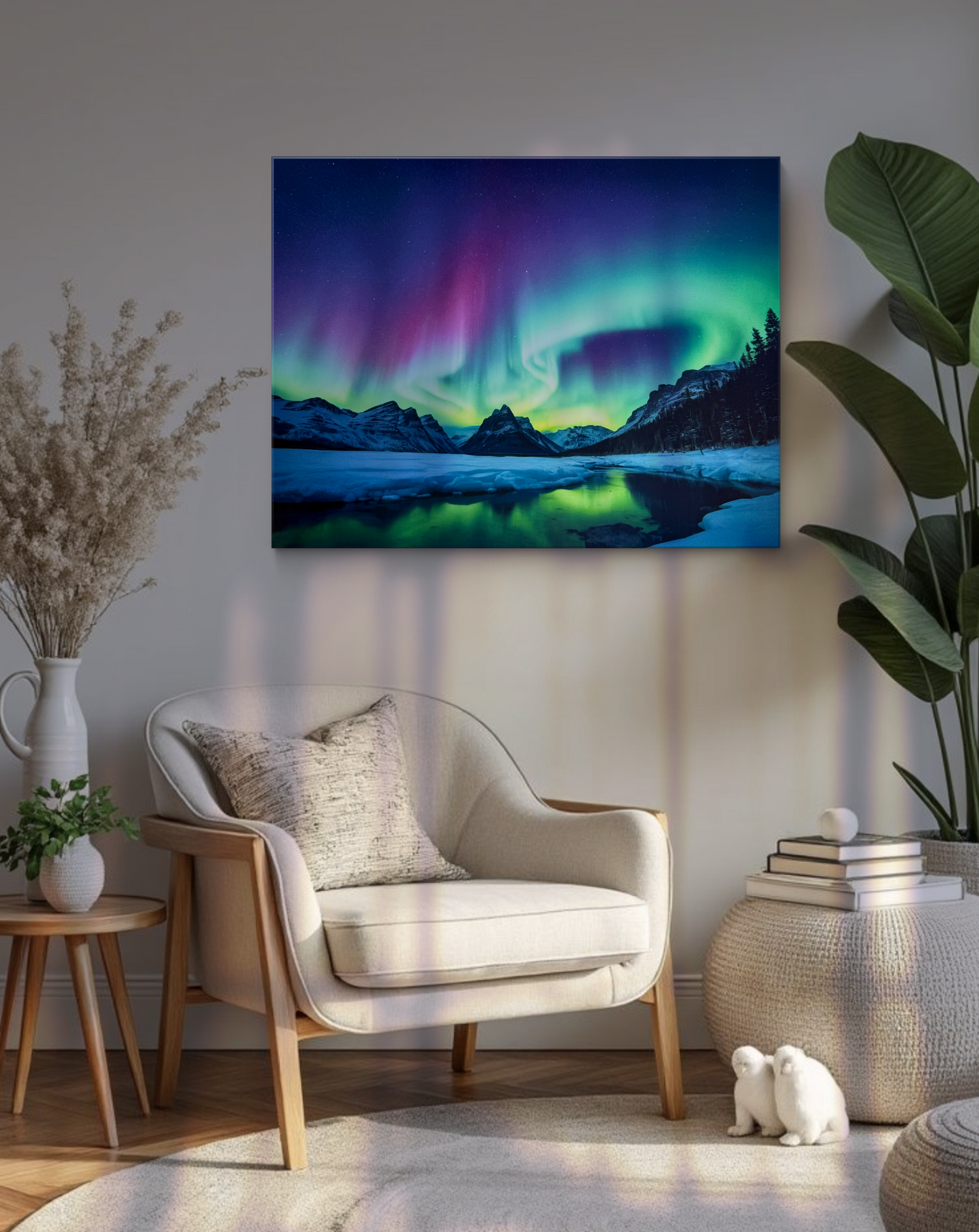 Northern Lights dancing above a majestic icy landscape