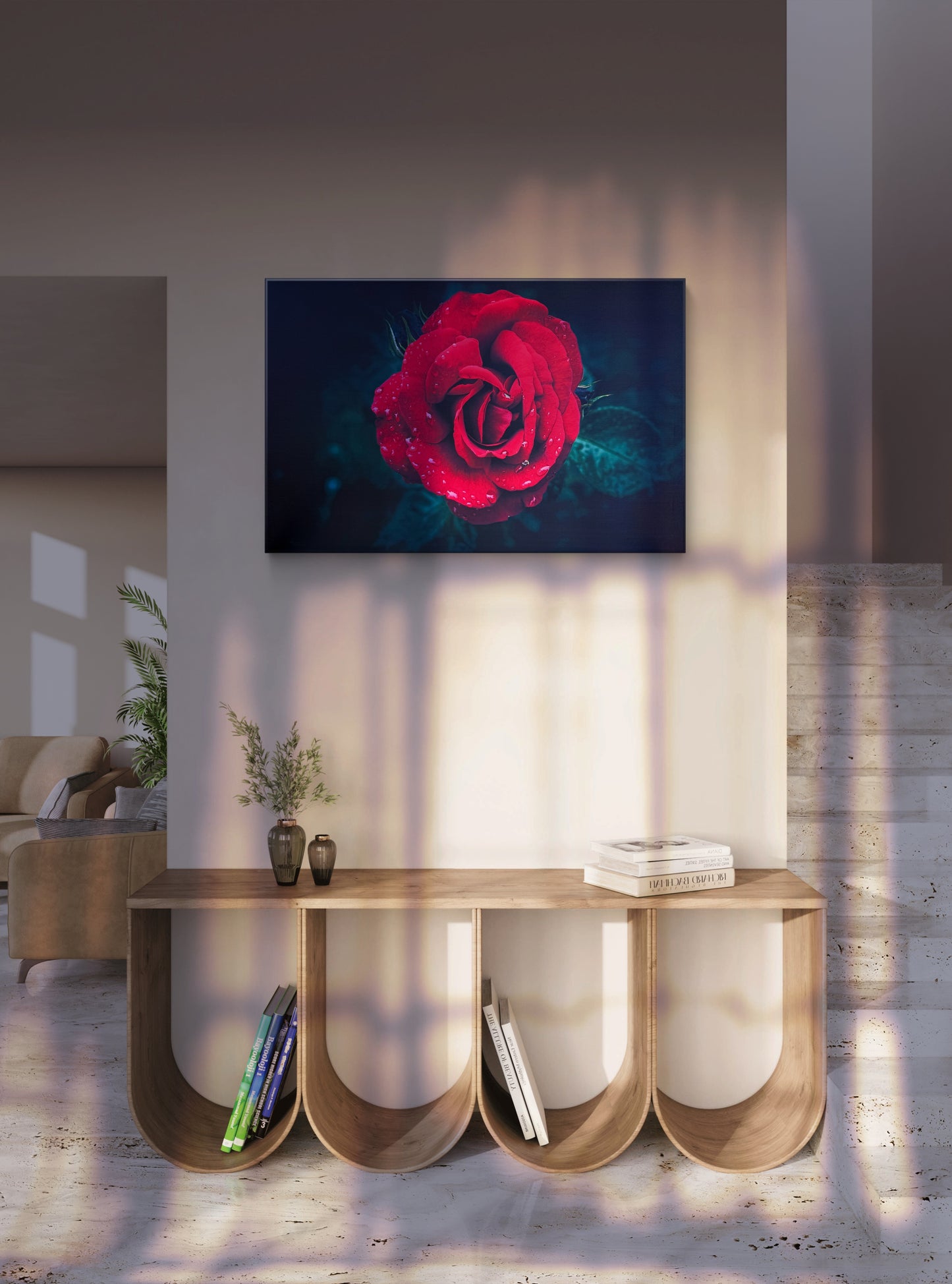 A single fully-bloomed red rose in vivid detail