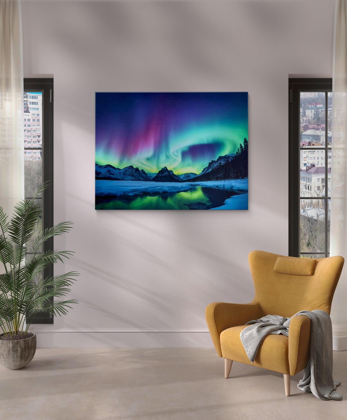 Northern Lights dancing above a majestic icy landscape