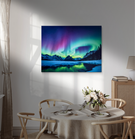Northern Lights dancing above a majestic icy landscape