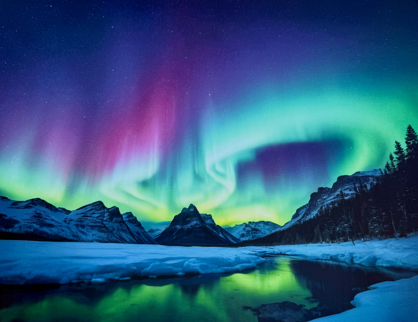 Northern Lights dancing above a majestic icy landscape