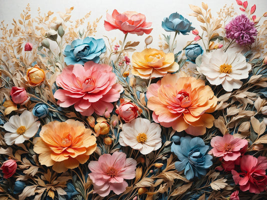 A digitally enhanced 3D flower rendered in high-definition color gradients, each petal layered with depth, gloss, and shadow to create a hyper-realistic bloom.