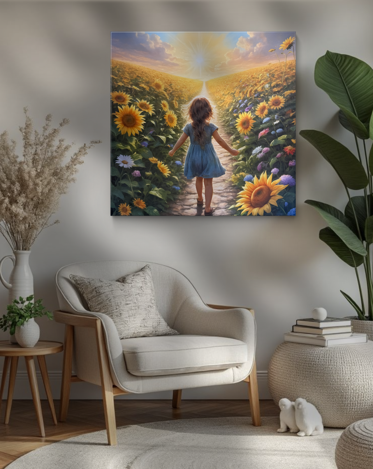Sunflower Dream Print – Girl Walking Into Light, Growth & Childhood Wall Arts