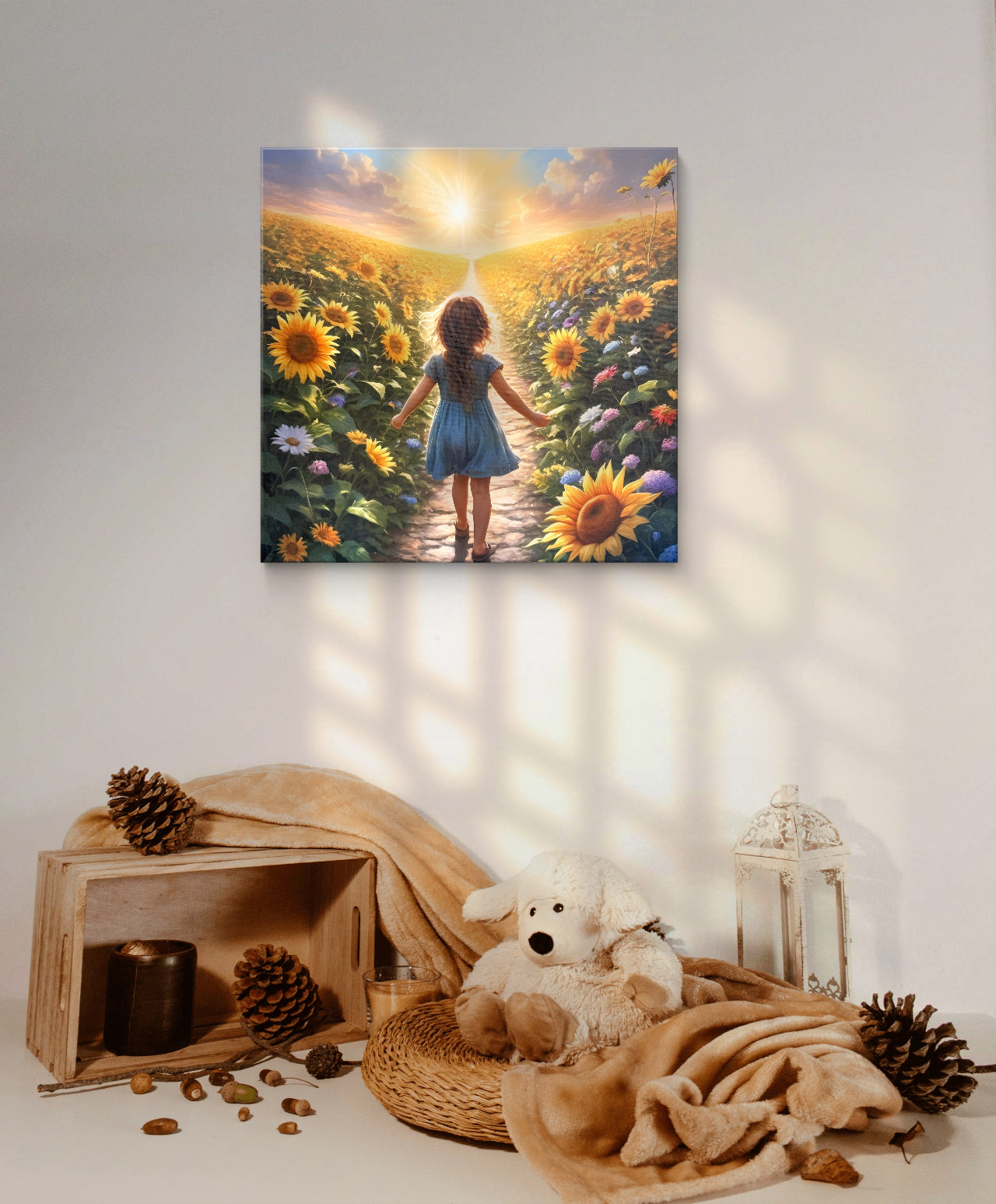Sunflower Dream Print – Girl Walking Into Light, Growth & Childhood Wall Arts